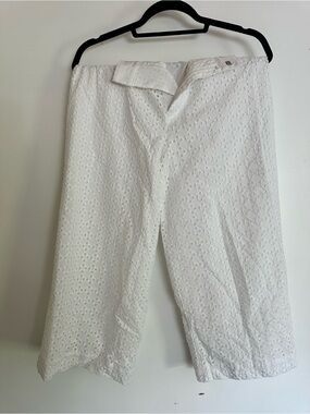 White Eyelet Wide-Leg Cropped Pants